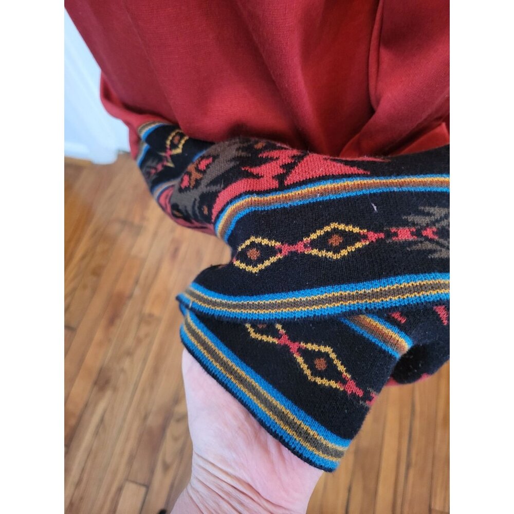 Spense Copper Knit Dress Aztec Sweater Trim 16W Boho Western Hippie Equestrian - Picture 4 of 10
